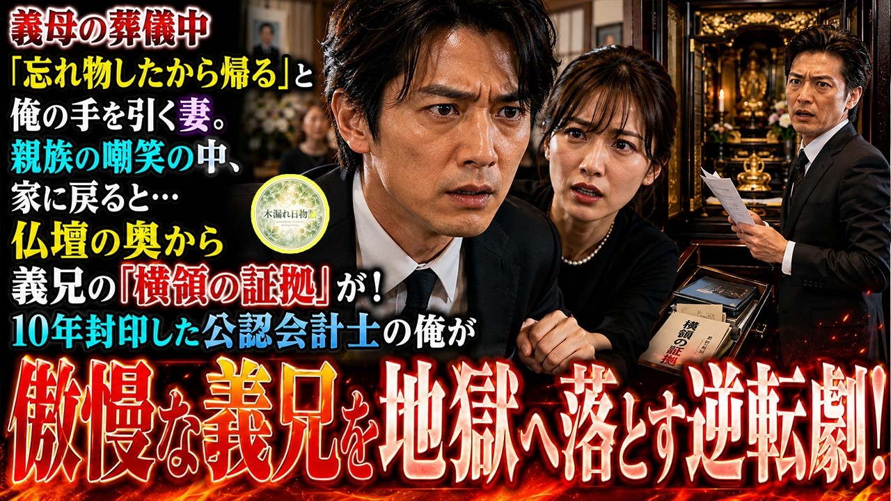 義母の葬儀中「忘れ物したから帰る」と俺の手を引く妻。親族の嘲笑の中、家に戻ると…仏壇の奥から義兄の『横領の証拠』が!10年封印した公認会計士の俺が、傲慢な義兄を地獄へ落とす逆転劇!
