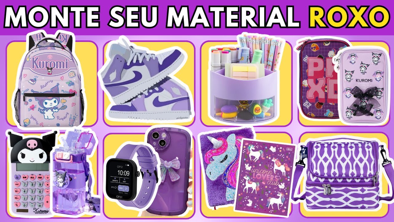 Monte Seu Kit Escolar Roxo dos Sonhos |  Materiais Escolar Fofos