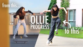 Beginner Ollie Progress: how I learned to ollie for the first time (beginner skateboard vlog)