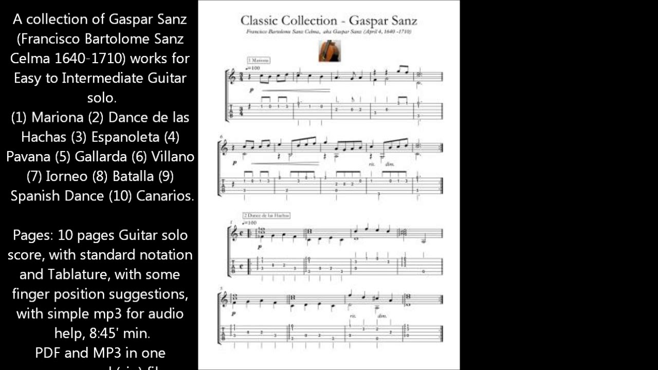 Gaspar Sanz Medieval and Renaissance Guitar score download