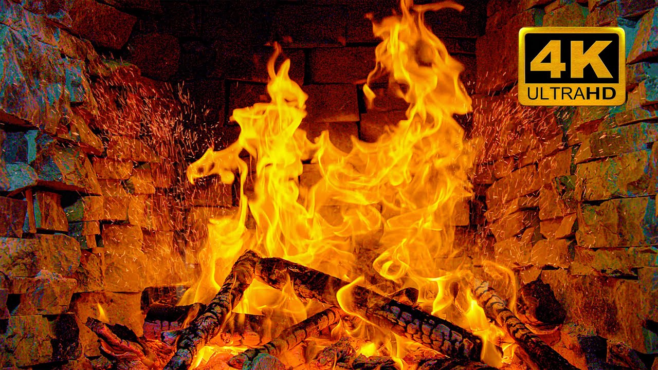 Cozy Crackling Fireplace 4K 🔥 Relaxing Fireplace with Burning Fire
