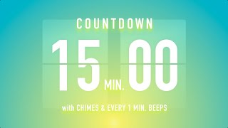 15 minutes Countdown Timer Flip clock / + with Chimes📢 +Every 1 min. beeps🔔