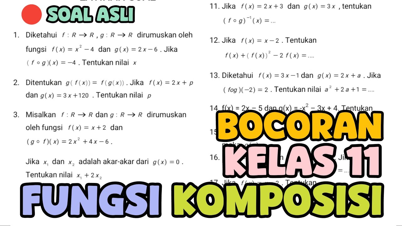 (FuLL) SOAL ASLI PAS GENAP MATEMATIKA 11 SMA/K‼️FUNGSI KOMPOSISI DAN INVERS