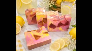 Pink Lemonade cold process soap bars with melt & pour ice cube embeds