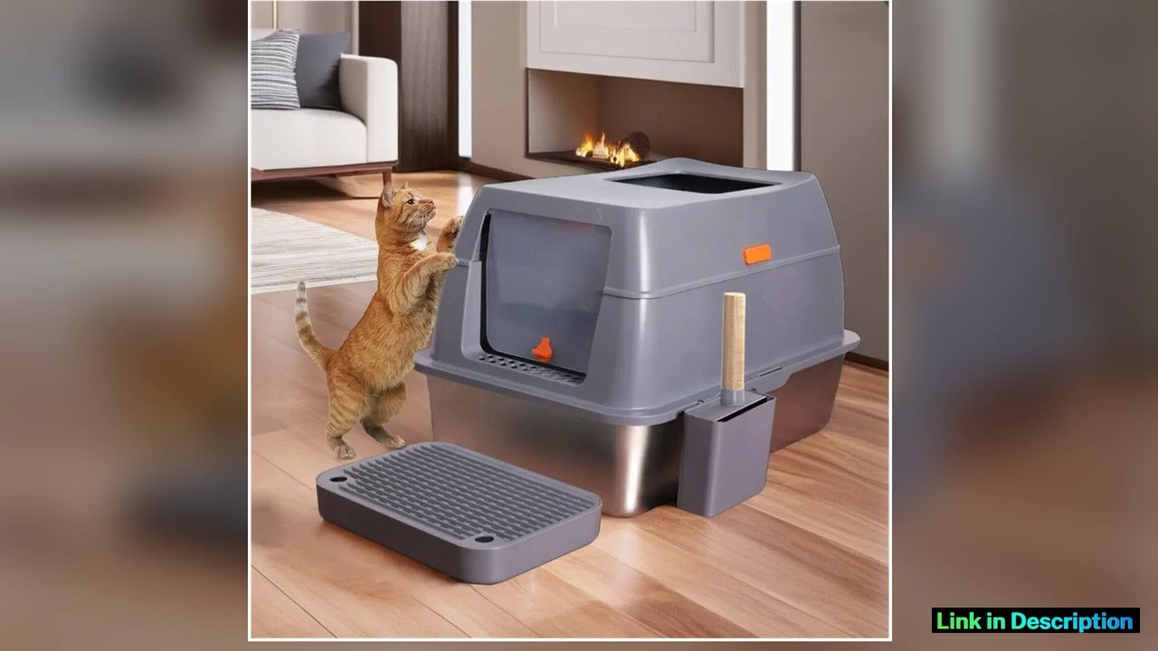 XXL Stainless Steel Cat Litter Box Enclosed Puppy Cat Litter Tray with Lid Large Litter Pan High Wa