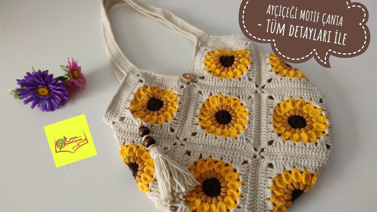 AYÇİÇEĞİ MOTİF ÇANTA YAPIMI 🌻13 Motifli Ayçiçek Çanta Yapımı 🌻Lale çanta yapımı🌻 KROŞE ÇANTA YAPIMI