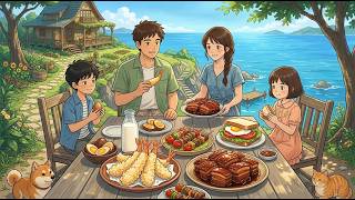 Cozy Island Days in a Cliffside Wooden Villa 🌧️🌊Studio Ghibli Style |Ghibli Nook