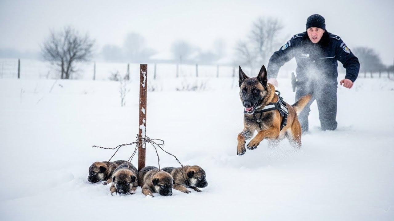 Patru pui au fost lăsați să moară, legați în zăpadă — până când un polițist și K-9-ul său au apărut!
