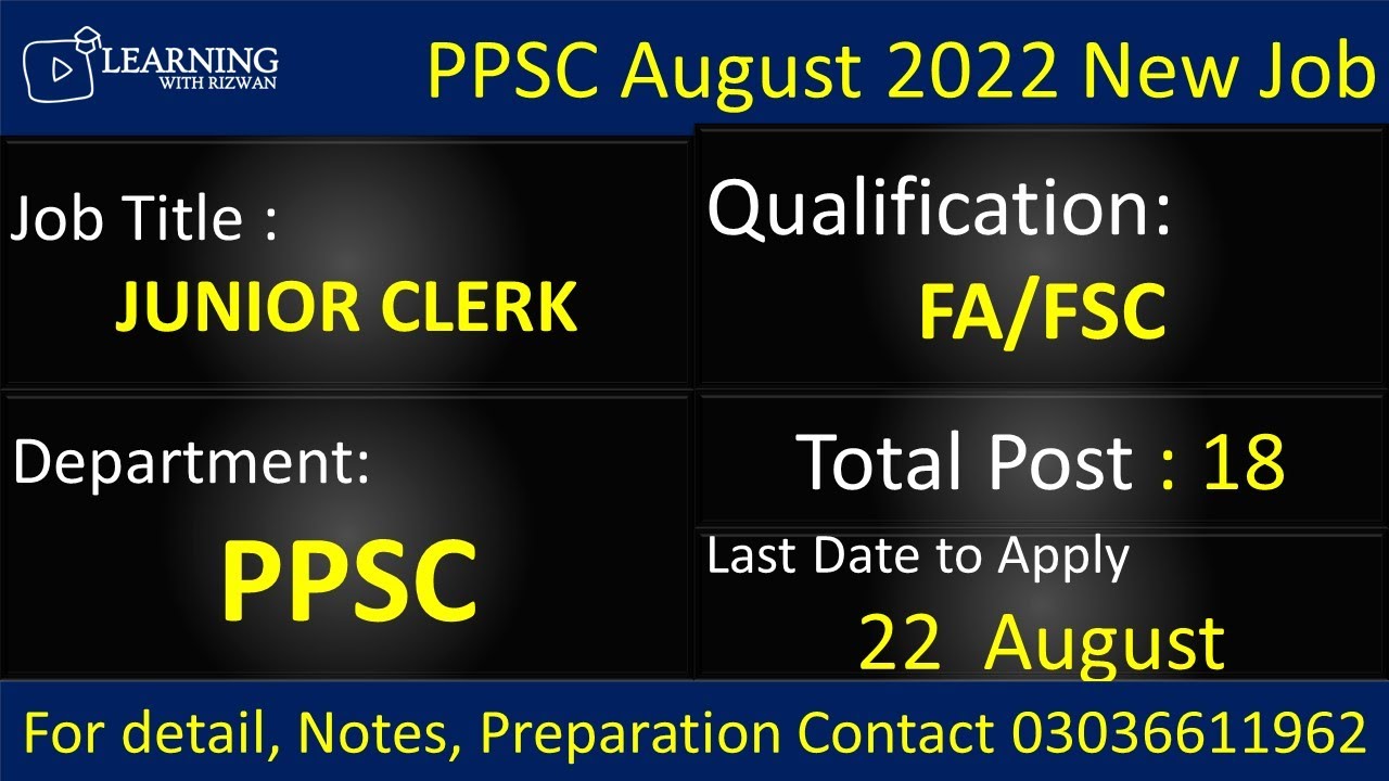 Junior Clerk PPSC Job August PPSC Complete Detail