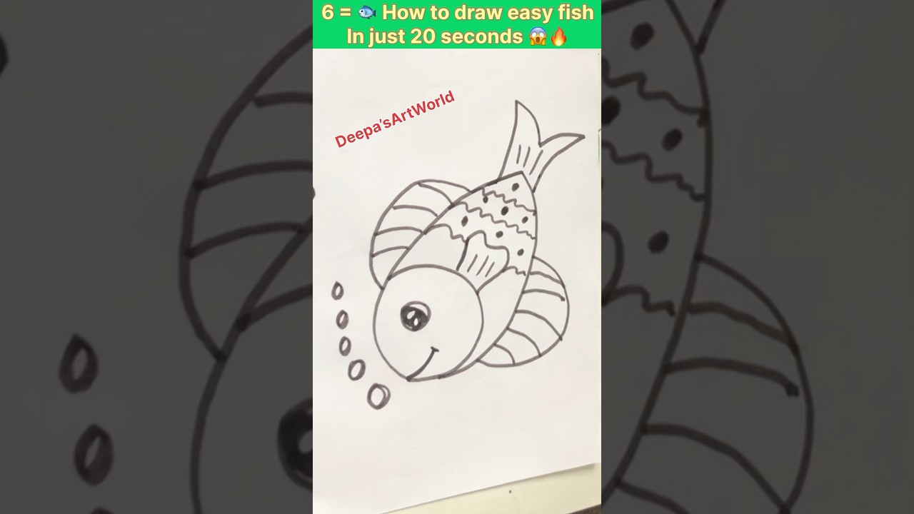 6 = 🐟 Easy Fish Drawing 😱🔥 | 20 Seconds Art Hack 