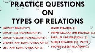 Practice Questions on Types of Relations with 10 Examples (Part 2)