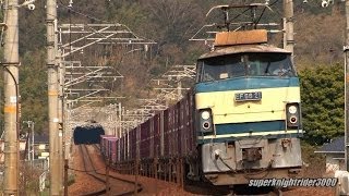 JR貨物 EF66 21号機+コキ20B 貨物列車2073レ 岡山→広島 2014.3