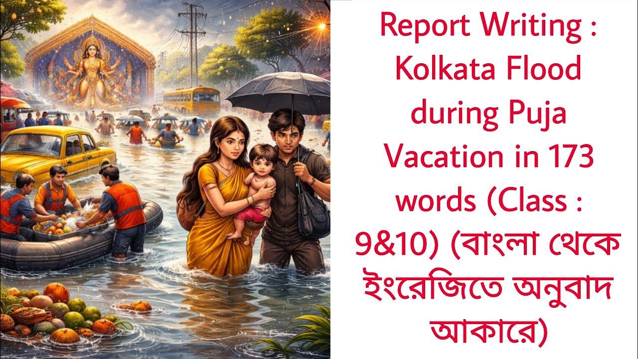 Report writing on Kolkata Flood during Puja Vacation 2025 in 173 words | Report writing