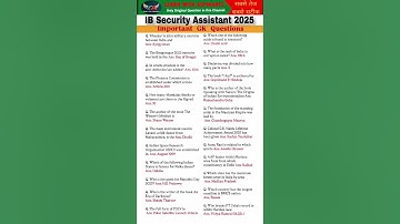 IB Security Assistant 2025 | Final Revision GS Questions| IB Security Assistant Exam Analysis 2025