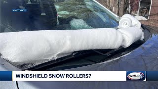 Snow rollers appear on windshield