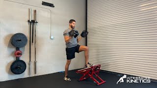 Front Foot Elevated Curl to Overhead Press - Dumbbell