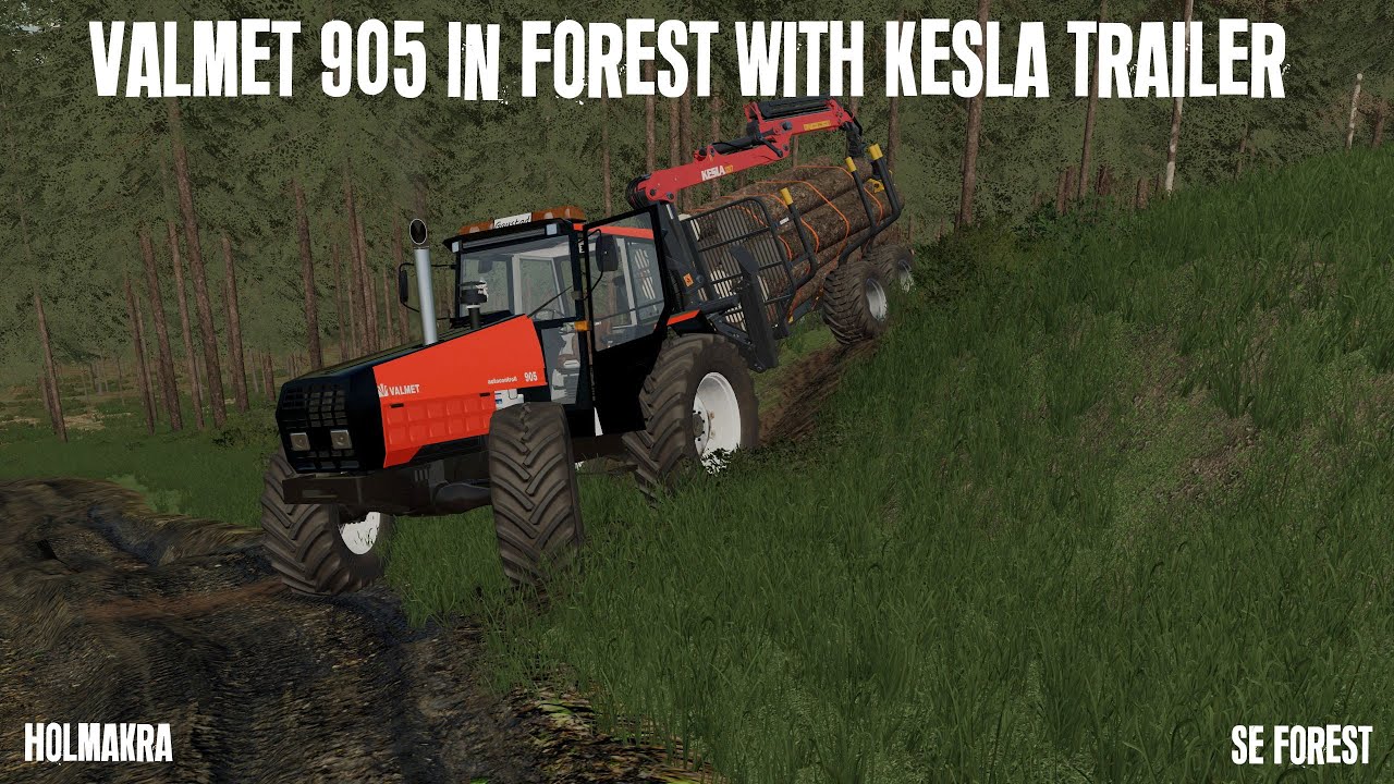 fs22-forestry-on-holmakra-valmet-905-in-forest-with-kesla-trailer