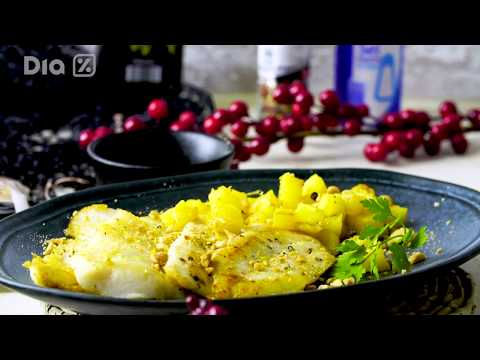 Merluza con piña y almendras