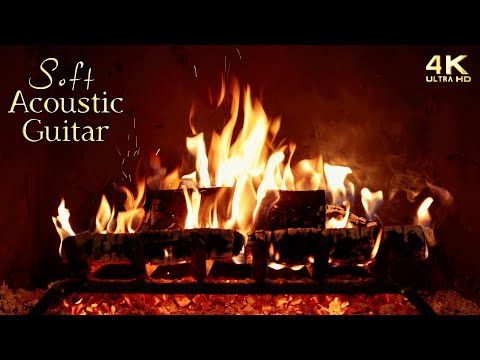 Soft Acoustic Guitar Music Fireplace Cozy Instrumental Fireplace Ambience ~ 12 Hours