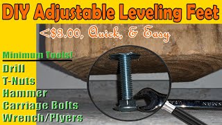 DIY adjustable leveling feet. Easy, cheap, AND good! Great for wonky garage floors! Under $3 bucks!