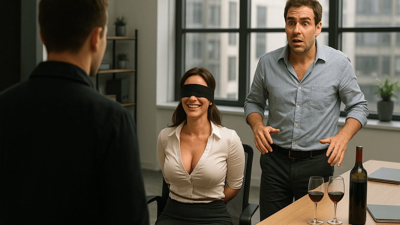 In ihrem Büro habe ich sie mit verbundenen Augen und ihrem Kollegen erwischt