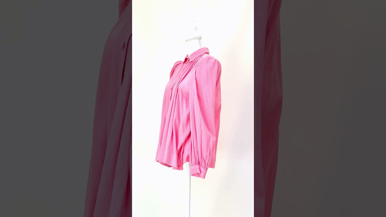 Secular, Pink Textured Button Up Gather Puff LSlv  Shirt, Size S, $99