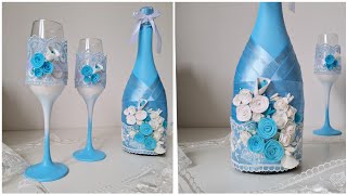 Декор бутылки на свадьбу👰🏼 в подарок 🎁 на день рождения/юбилей 🎀 в гости🤗 Цветы из полимерной глины