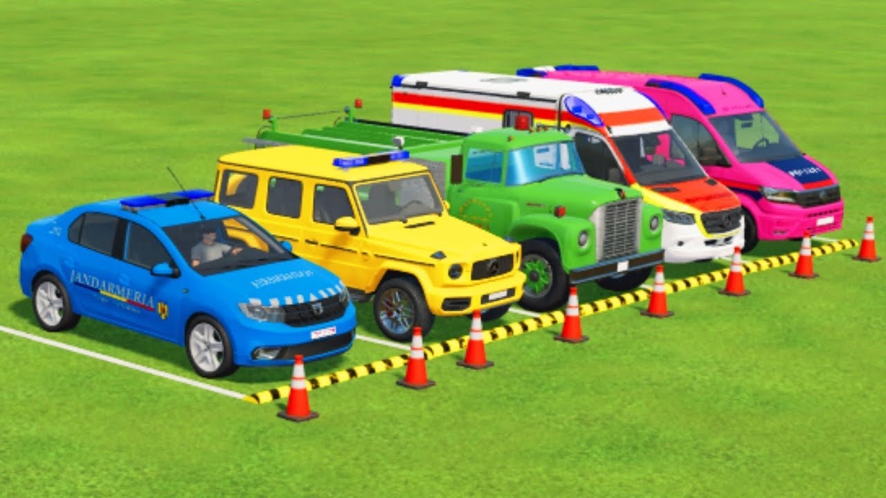 TRANSPORTING CARS, AMBULANCE, POLICE CARS, FIRE TRUCK, MONSTER TRUCK OF COLORS! WITH TRUCKS! - FS 22