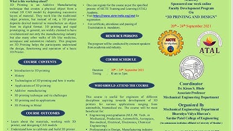 Day 1/Session 1 ATAL Sponsored One Week Faculty Development Program (FDP) on 3D PRINTING AND DESIGN