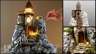 Miniature scene/Create a beautiful lighthouse with cardboard and plaster/DIY