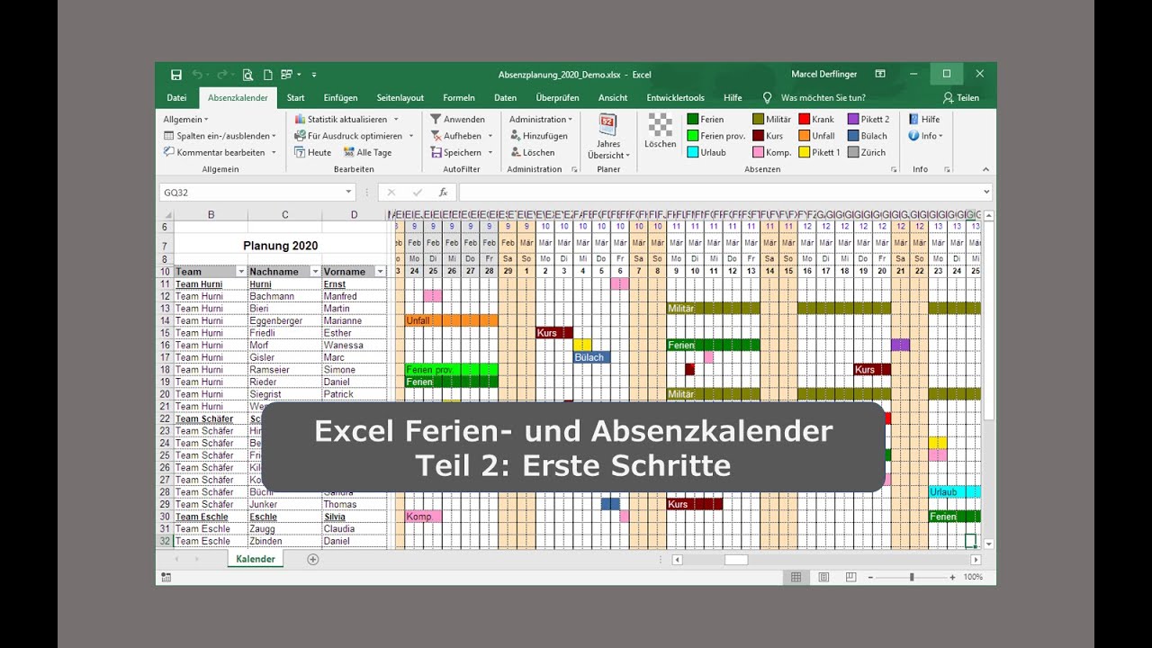 Excel Ferien- und Absenzkalender. Teil 2: Erste Schritte (Urlaubsplaner 