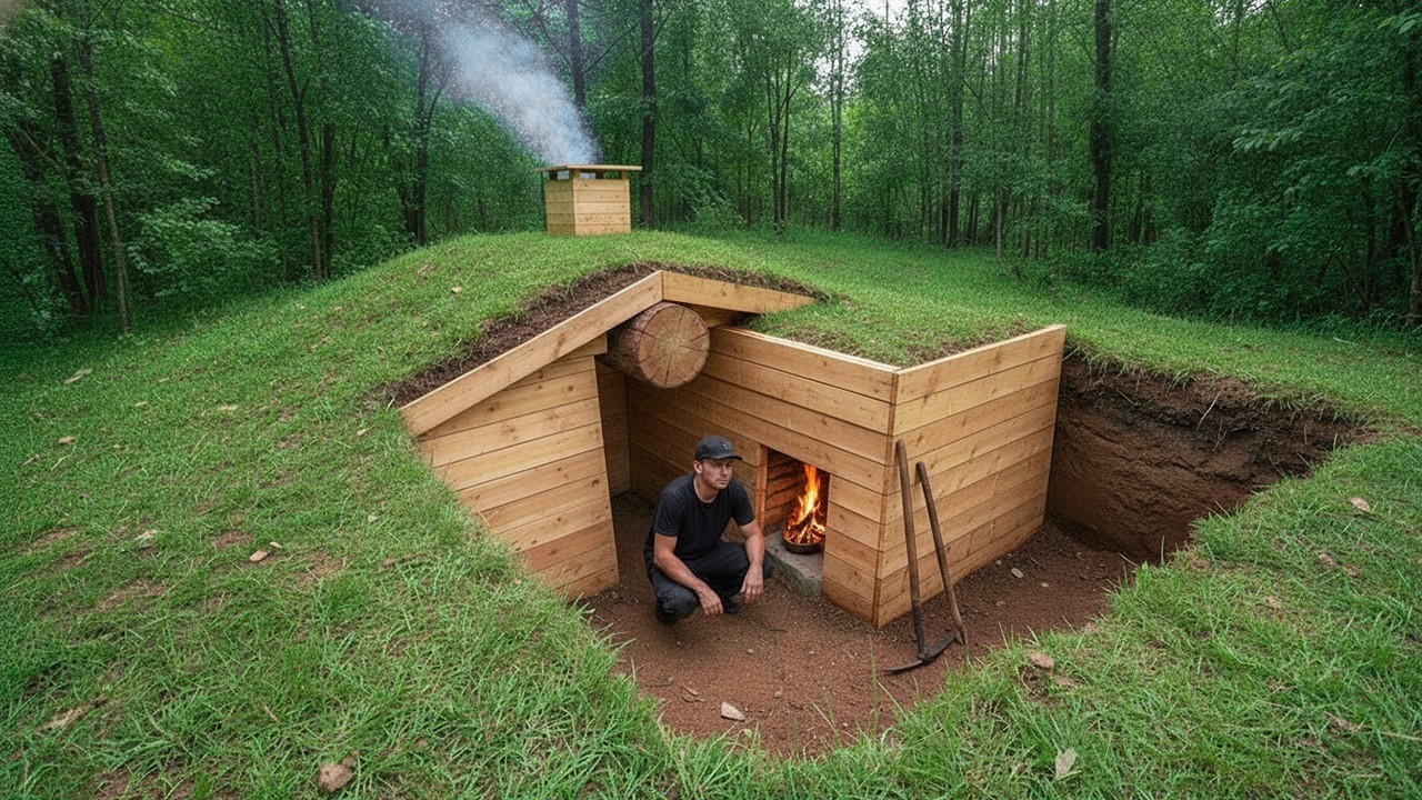 50 Days Build a cozy underground shelter, Survival Alone in the Forest ...