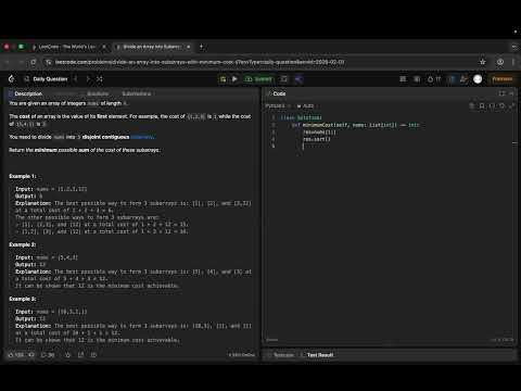 3010. Divide an Array Into Subarrays With Minimum Cost I | Leetcode | Daily Question