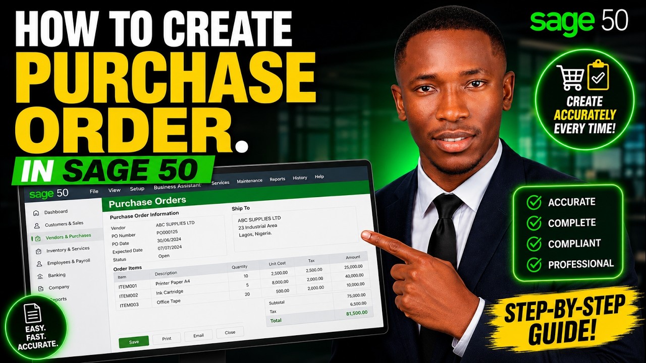 Lesson 7. HOW TO CREATE PURCHASE ORDER IN SAGE 50 - YouTube
