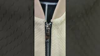 Cream Python Snakeskin Bomber Leather Jacket