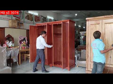 Tủ gỗ đựng quần áo gỗ tự nhiên vân hương đá MS 3074 | giao hàng lắp ráp tận nhà miễn phí
