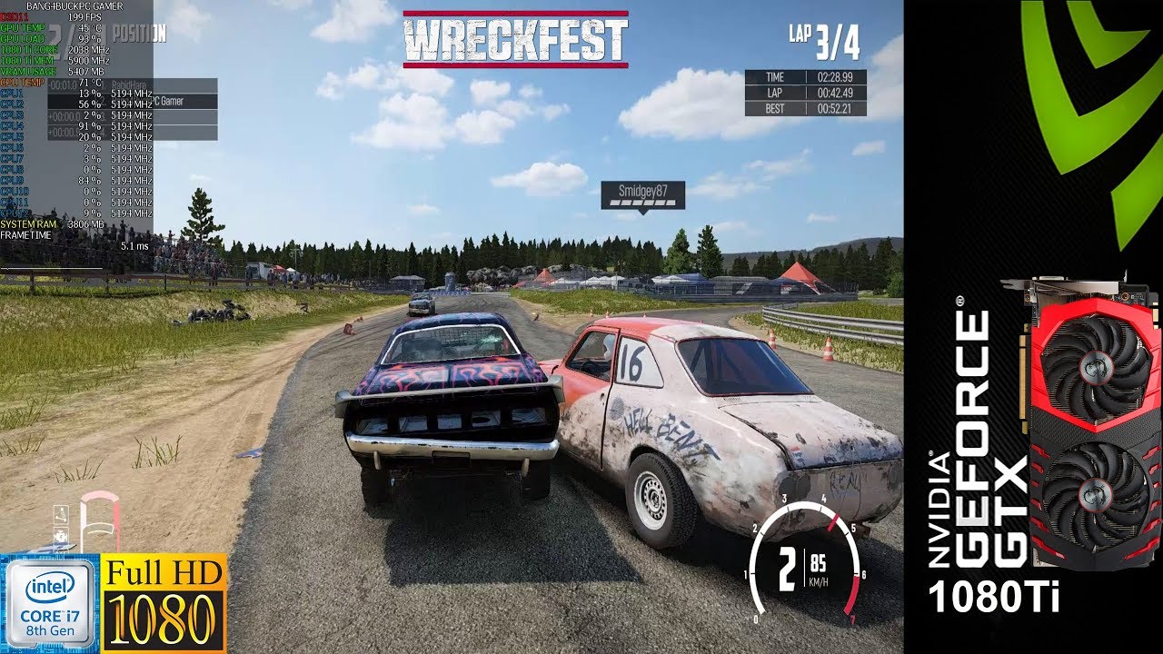 WreckFest Ultra Settings 1080p | GTX 1080 Ti | i7 8700K 5.2GHz