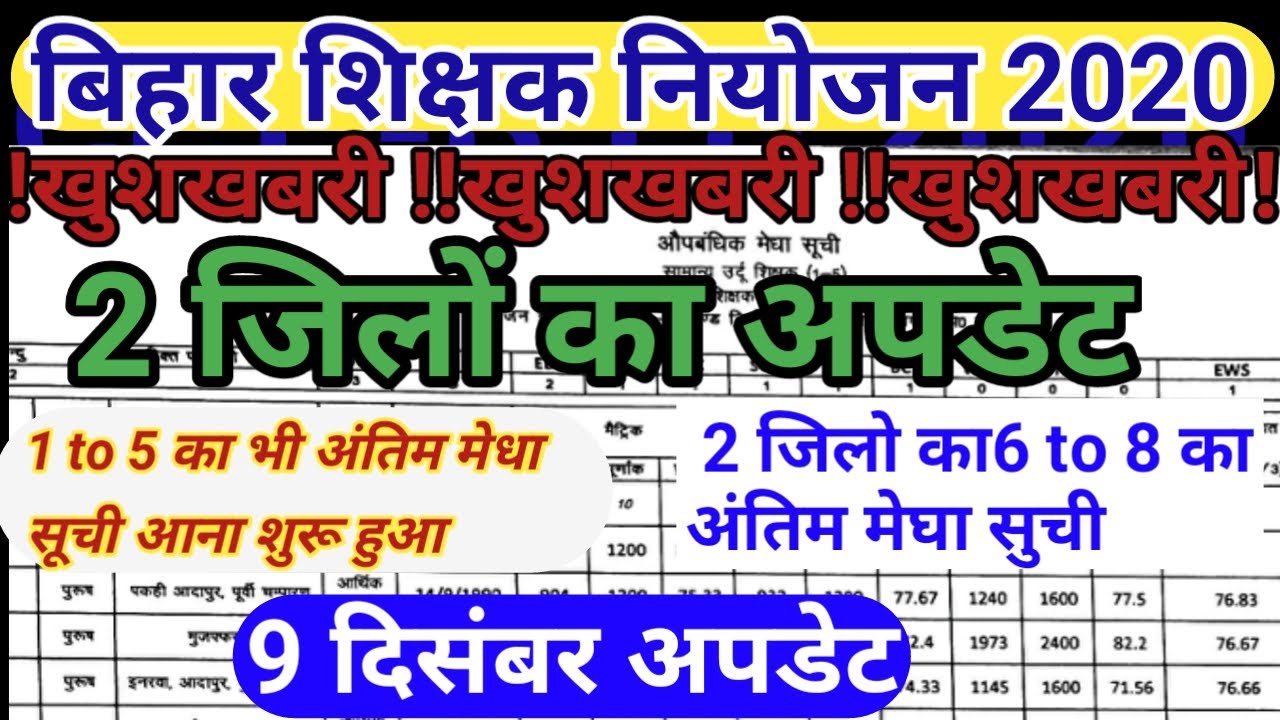 Bihar Teacher 1 to 5 Final Merit List || primary shikshak niyojan final merit list Khagaria district