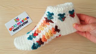 Çeyizlik Rengarenk Lale Bot Patik Modeli Yapımı Yeni Patik Modelleri Bayan Patik Modeli