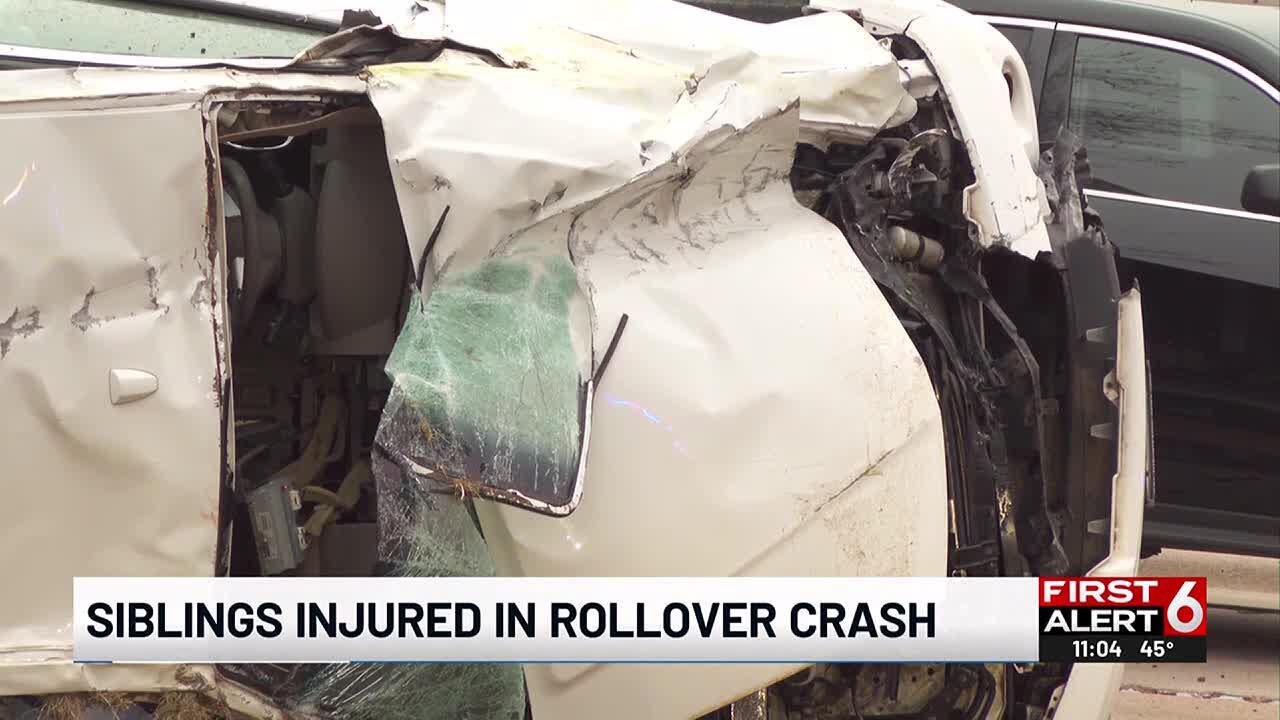 Teen siblings injured after rollover crash in North Omaha - YouTube