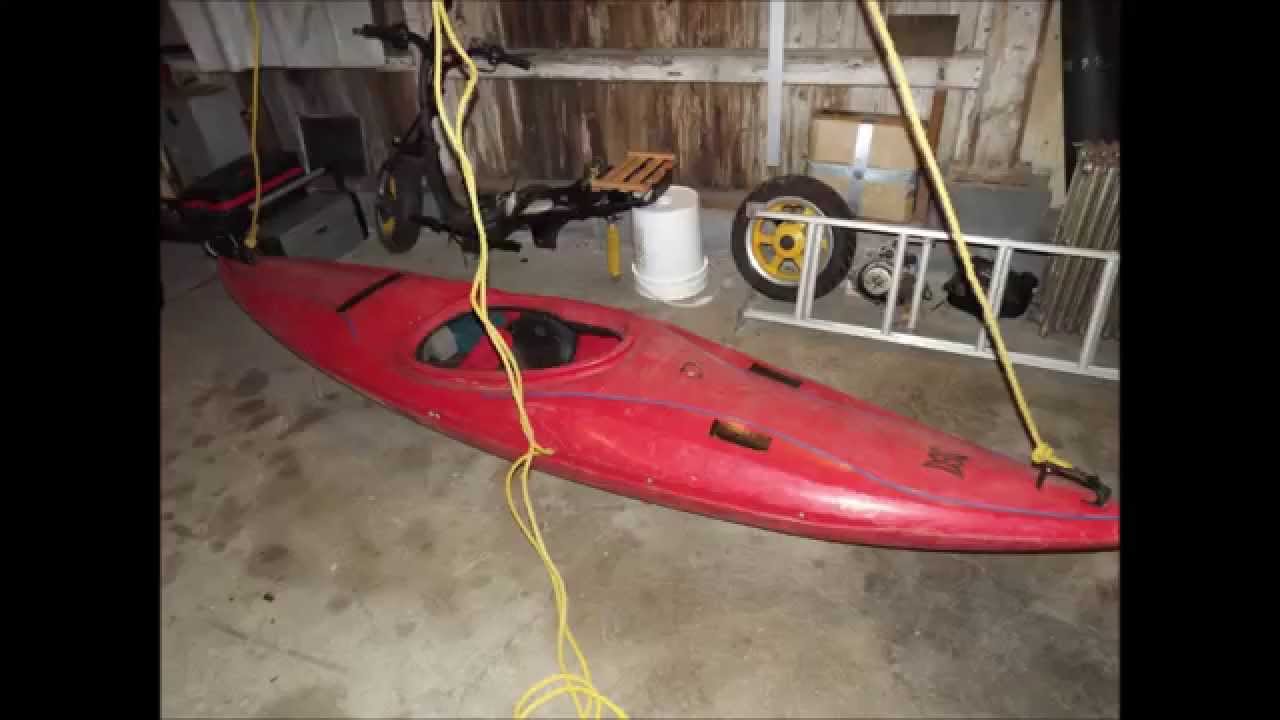 Tutorial. How to hang a kayak or canoe for storage. - YouTube