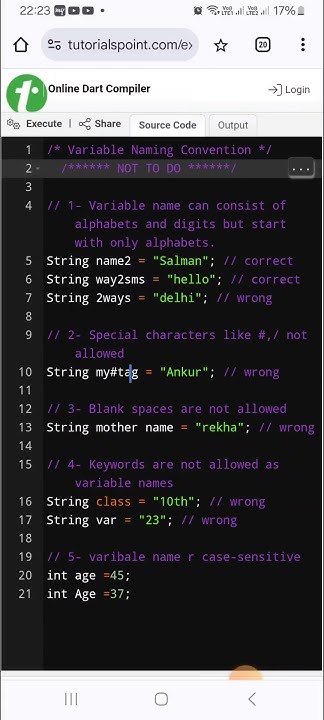 #004- Dart Programming | Flutter Codes || Variables Naming Conventions ...