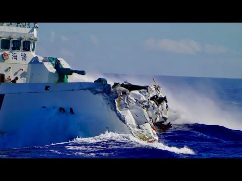中國海軍驅逐艦與海警巡逻艦直接撞擊（20250811）#熱門話題 