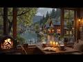 Cozy Rainy Café Ambience ☕ Soft Jazz Piano & Fireplace Crackles For Work & Calm Mood