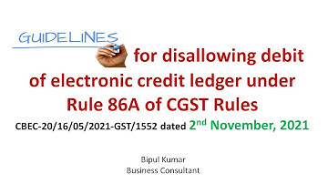 Guidelines for disallowing debit of electronic credit ledger under Rule 86A of CGST Rules-2 Nov 2021