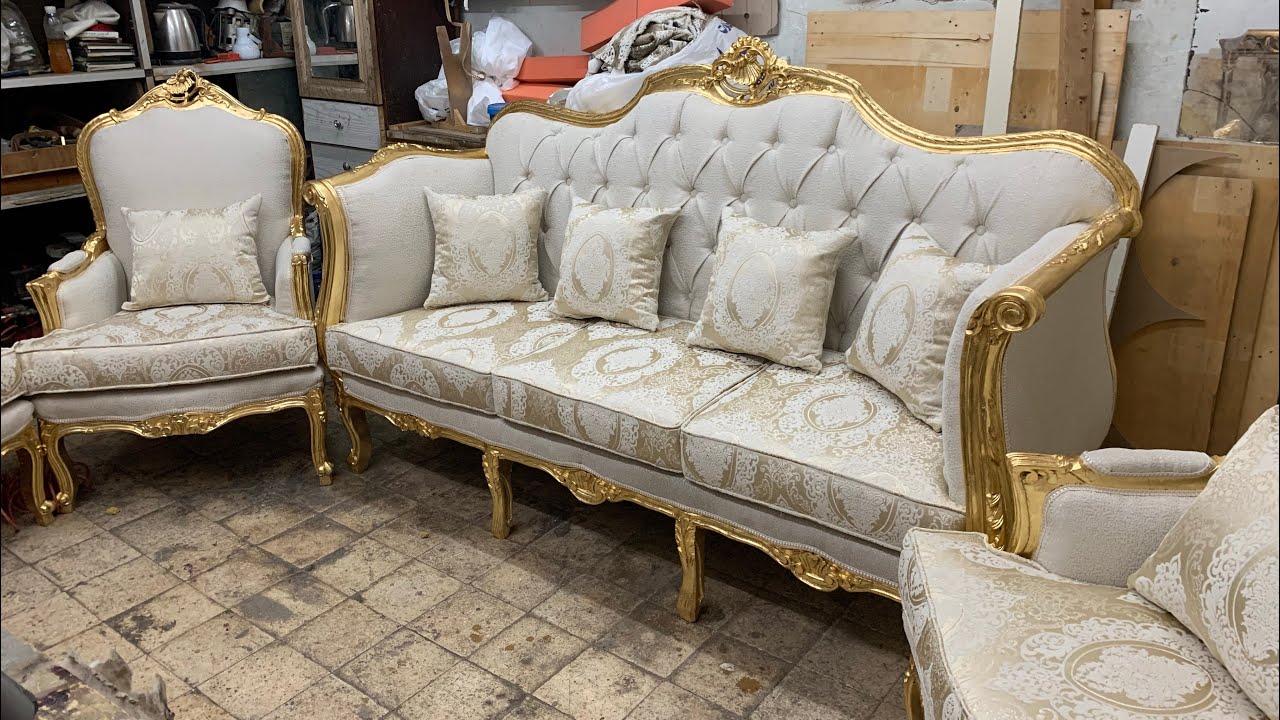 تنجيد و تجديد صالون وطريقه لصق الذهب من لمسه فن للاثاث الراقى احمد حمدى 01111173751