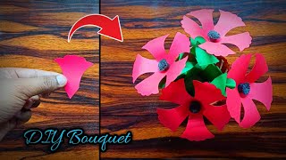 How To Make Flower Bouquet at Home | Flower Bouquet With Colour Paper Craft | DIY Bouquet Craft