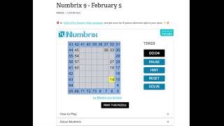 AI Solve Daily Numbrix 9 Puzzle: 2/5/2025 (ASMR)
