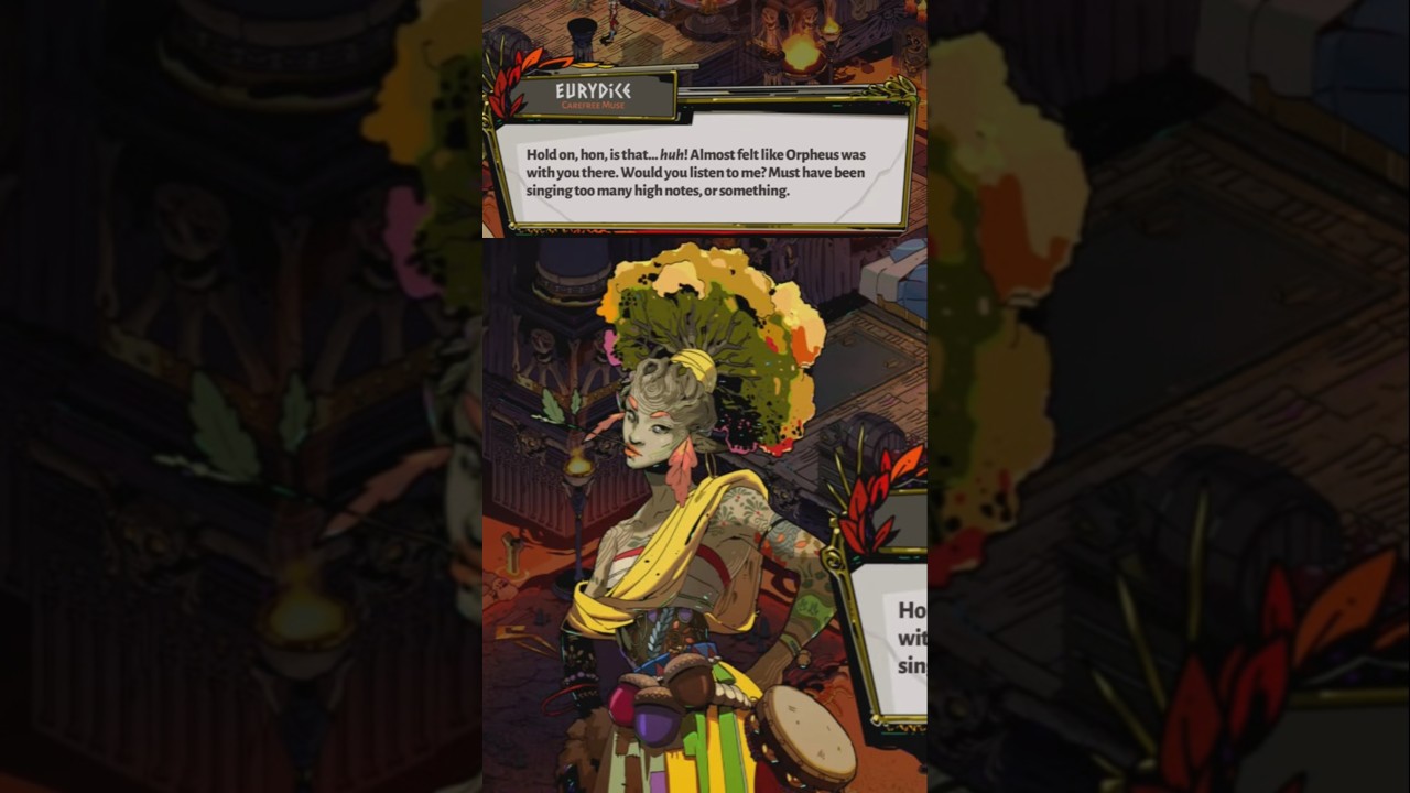 Eurydice senses Orpheus because Zagreus has his keepsake 