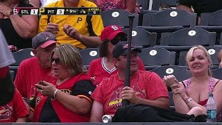 STL@PIT: Fan reaches up and knocks down a flying bat